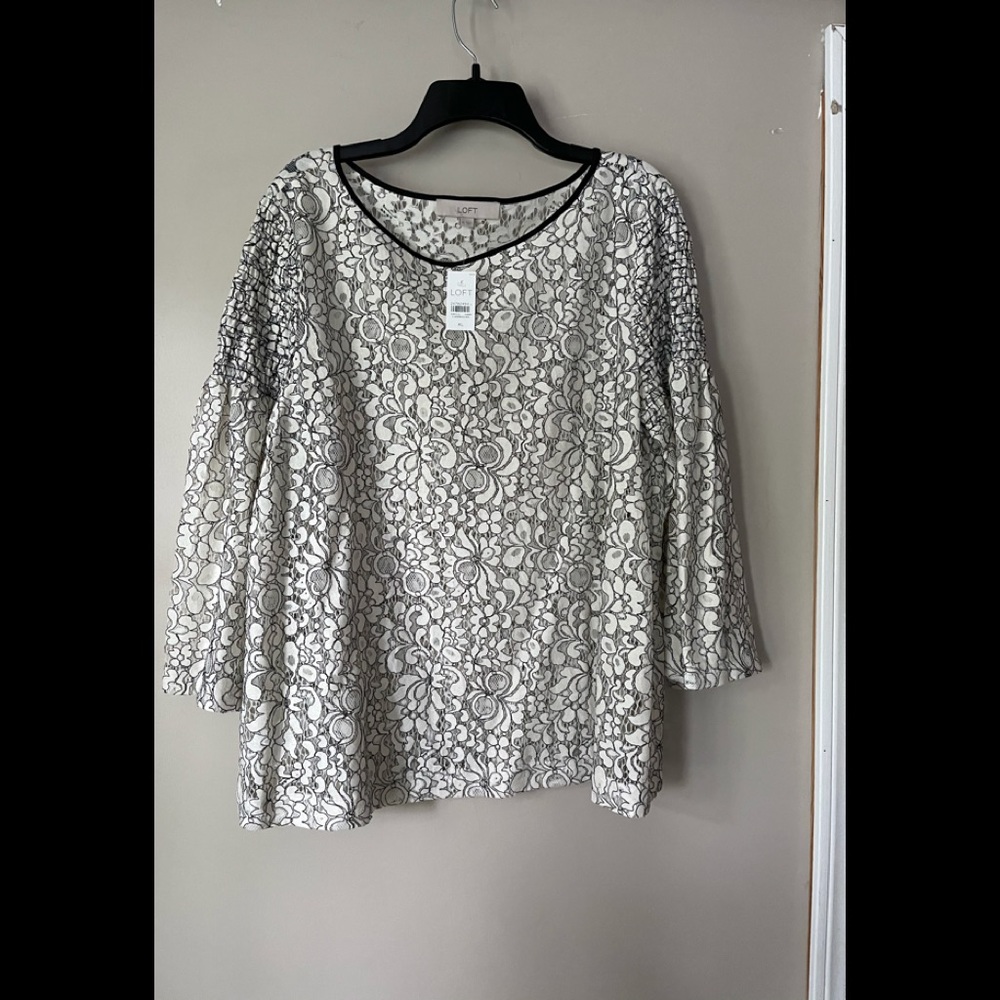 Loft Lace Top with 3/4 Bell sleeves NWT